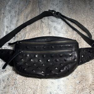 Black Pyramid-Stud Leather Waist Bag